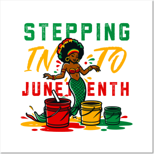 Stepping Into Juneteenth African American Melanin Mermaid Posters and Art